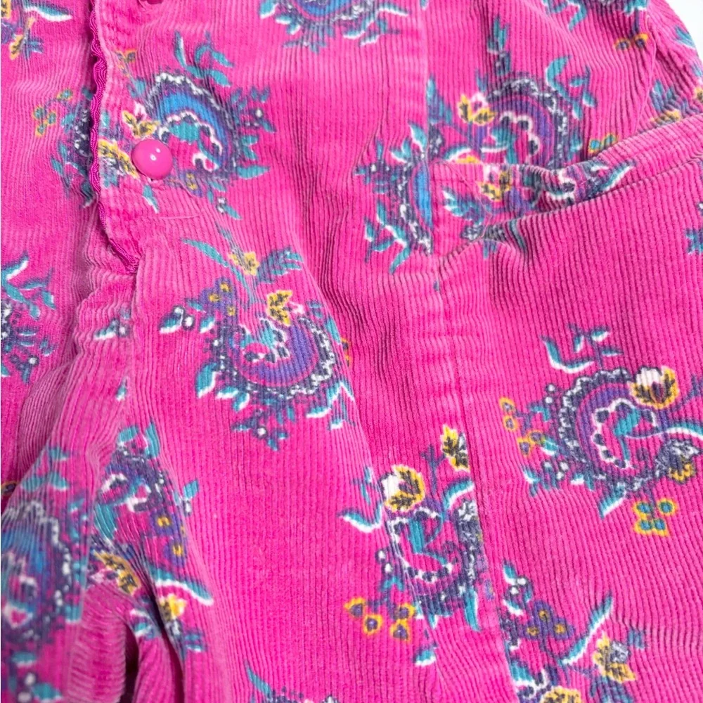Vintage toddler 18M pink floral corduroy jumpsuit, cotton paisley.